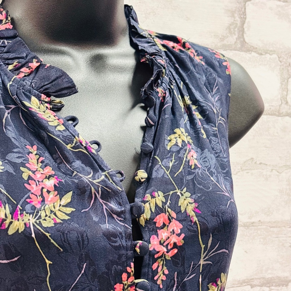 NWT Rebecca Taylor Vie Fleur Silk Blend Floral Jacquard Ruffle Dress Navy Pink 8 - Picture 2 of 9